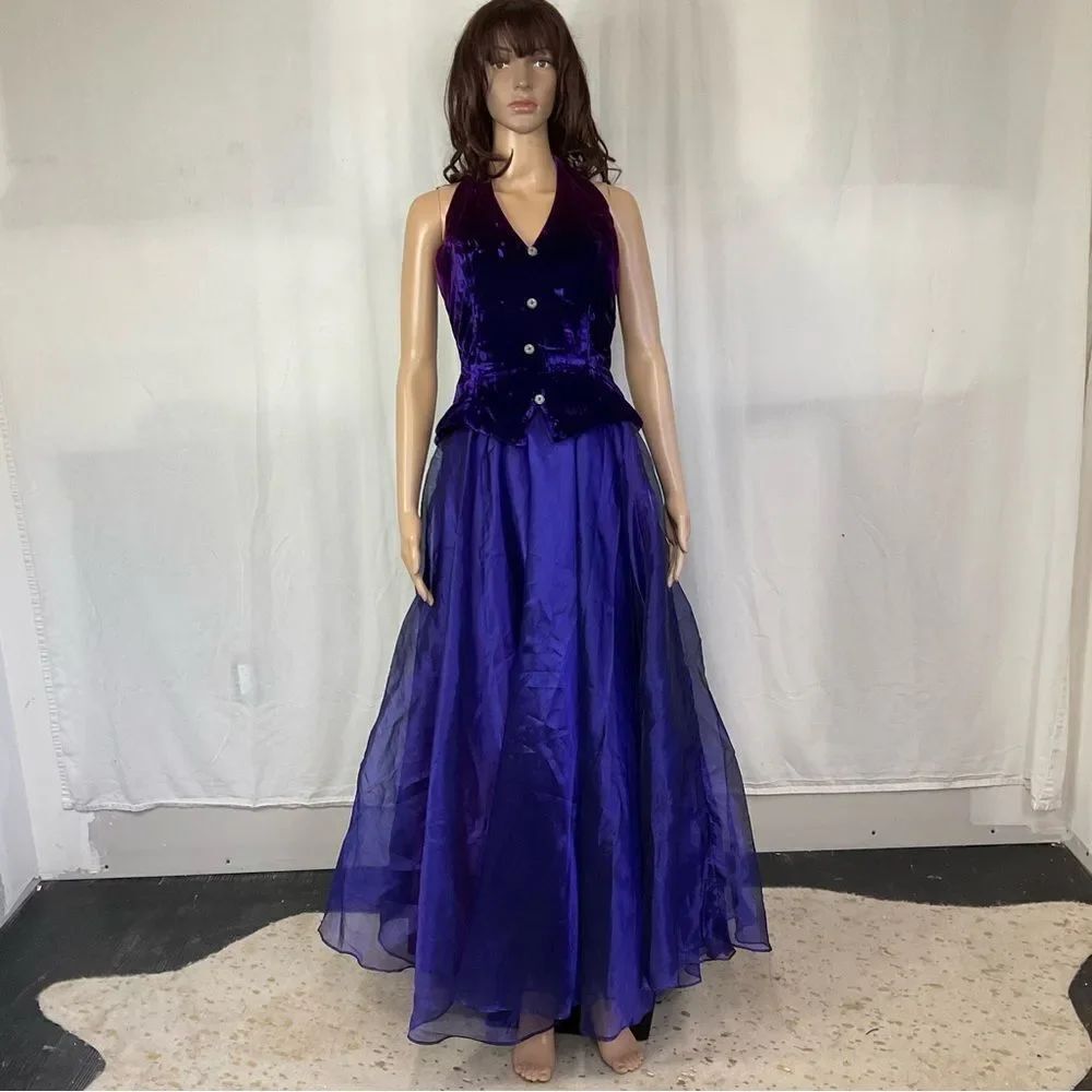 Dave & Johnny Vintage Purple Velvet & Tulle Formal Ball Gown Prom Dress S - Picture 4 of 13